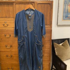 Blue Denim Tunic Dress with Pockets